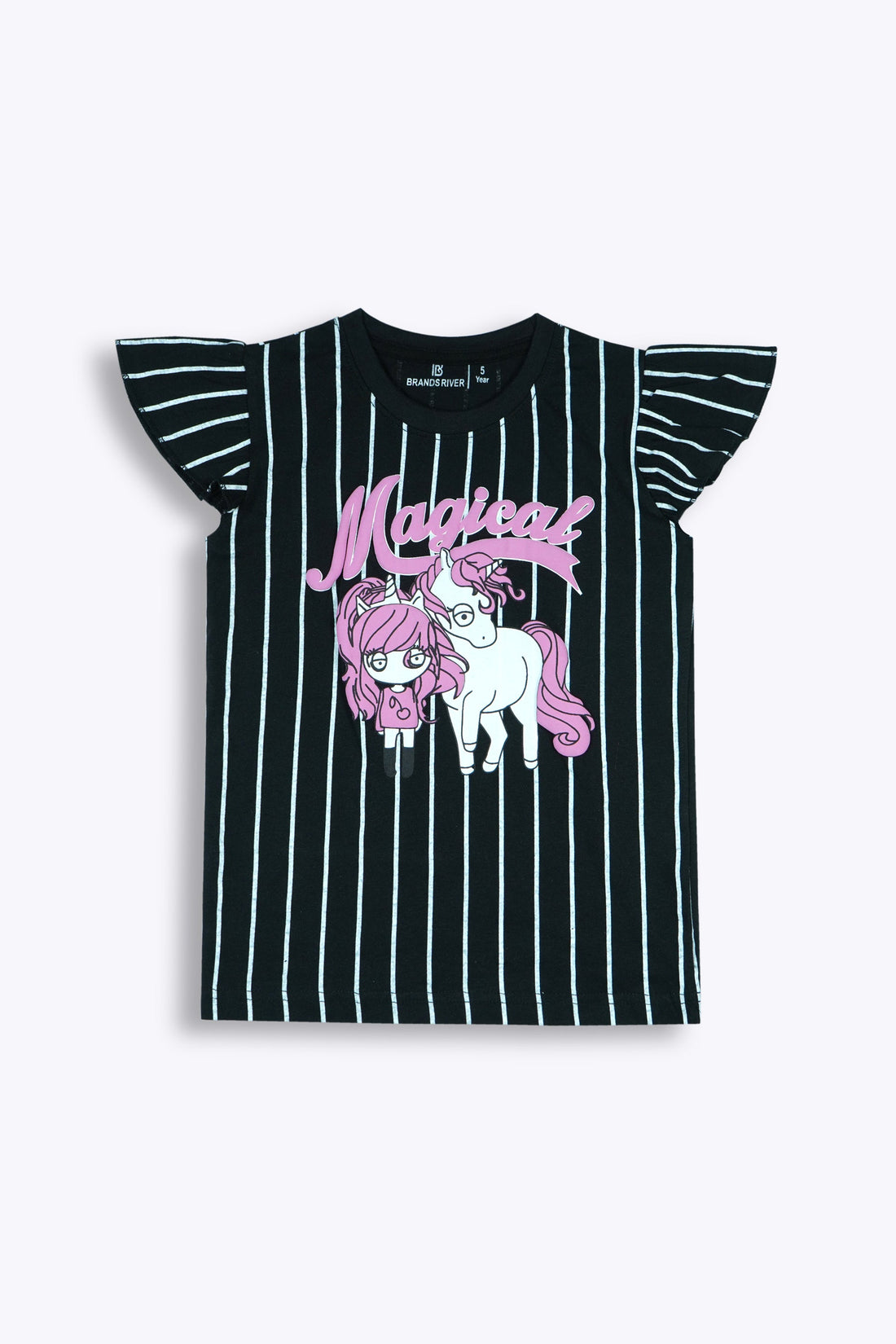 Premium Quality "Magical Girl" Printed Black Striped Girls Summersuit