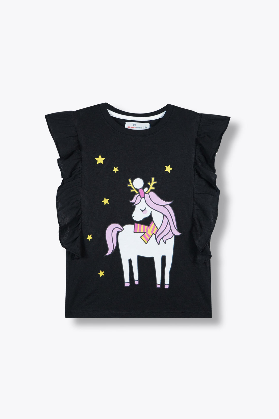 "Unicorn" Printed Girls Summer Suit with Black Polka Dot Trousers (Minor Fault)