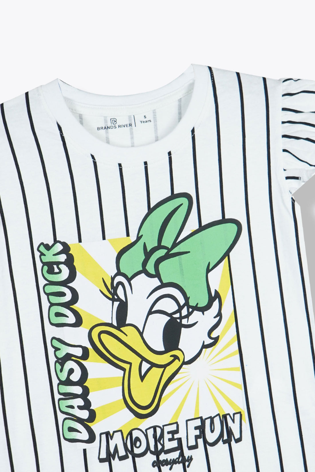 Premium Quality "Daisy Duck" Printed White Striped Girls Summersuit