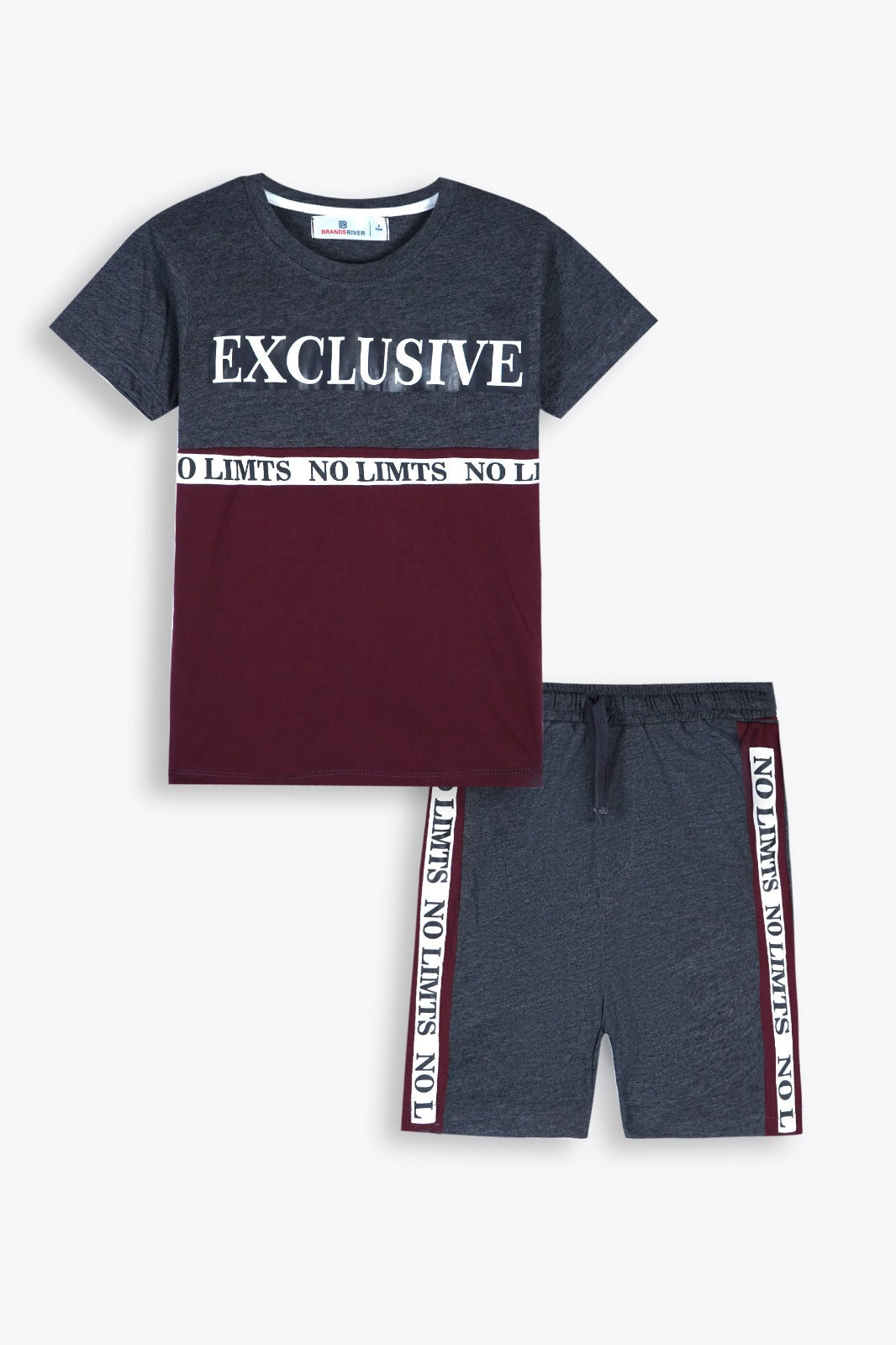 Premium Quality 'EXCLUSIVE' Printed Maroon Charcoal Boys summer suit