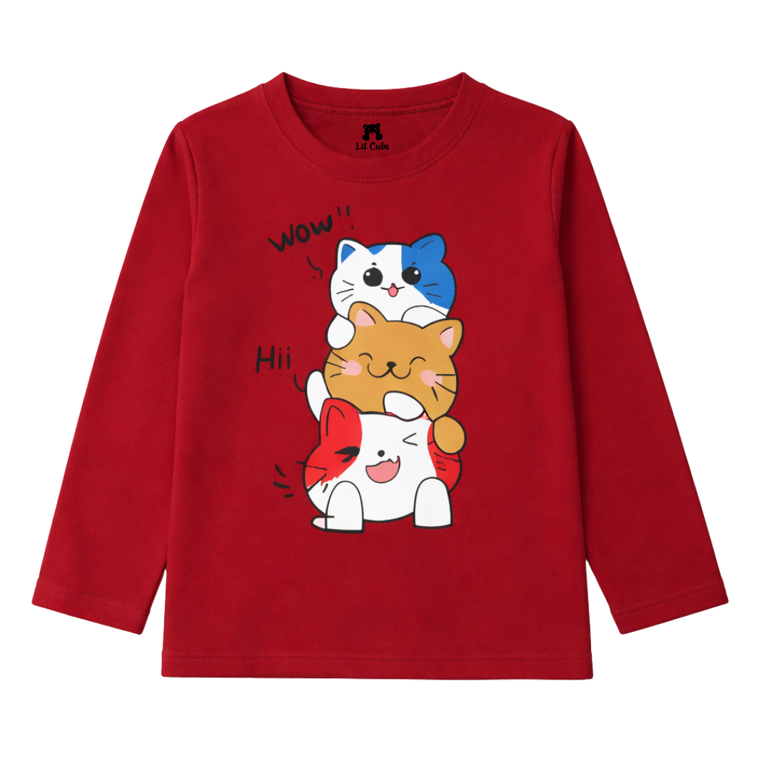 Cute Cat Maroon Summer Coord Set (2-Piece)