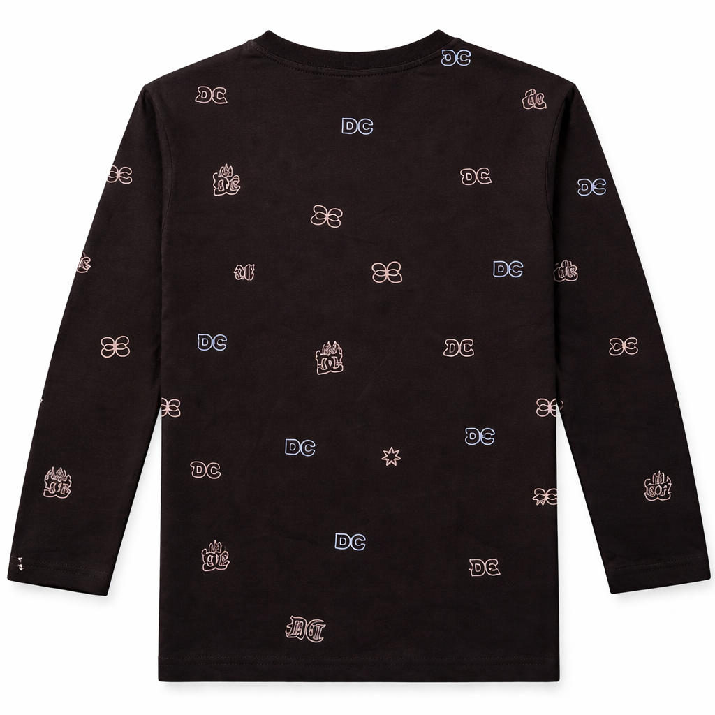 DC Print Full Sleeves Black T‑Shirt