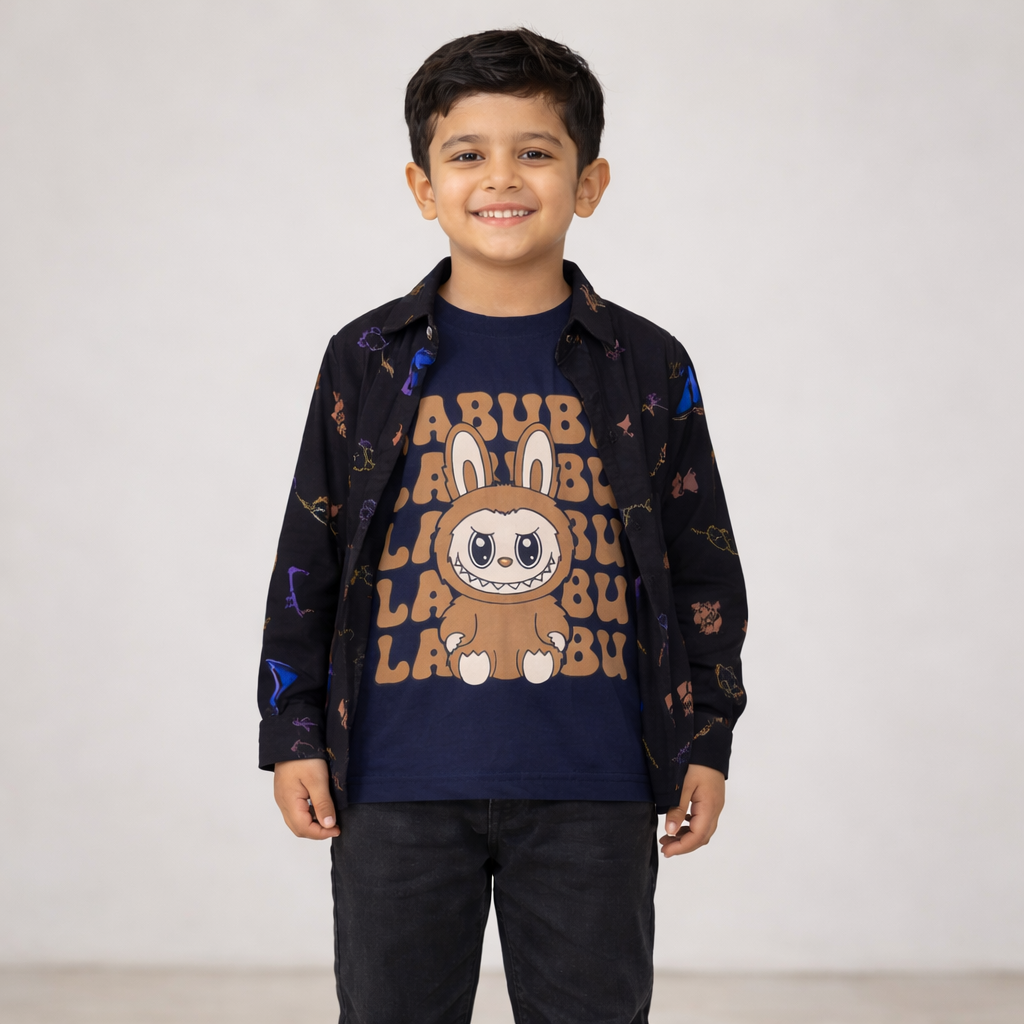 Black Tee Casual Shirt with Bunny Graphic T-Shirt Outfit