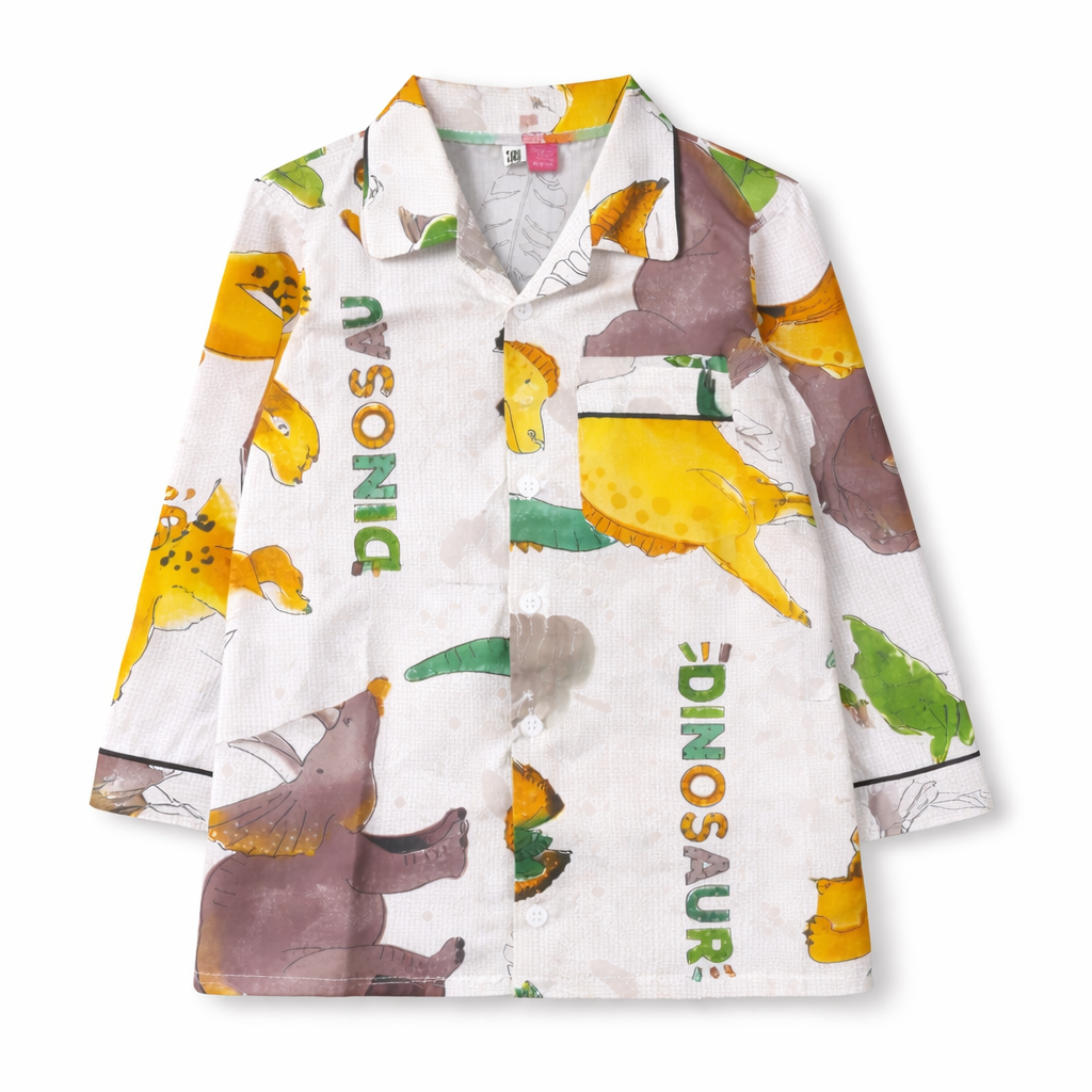 White Dino Print 2 Piece Summer Boys Night Suit for 5 - 12 Years