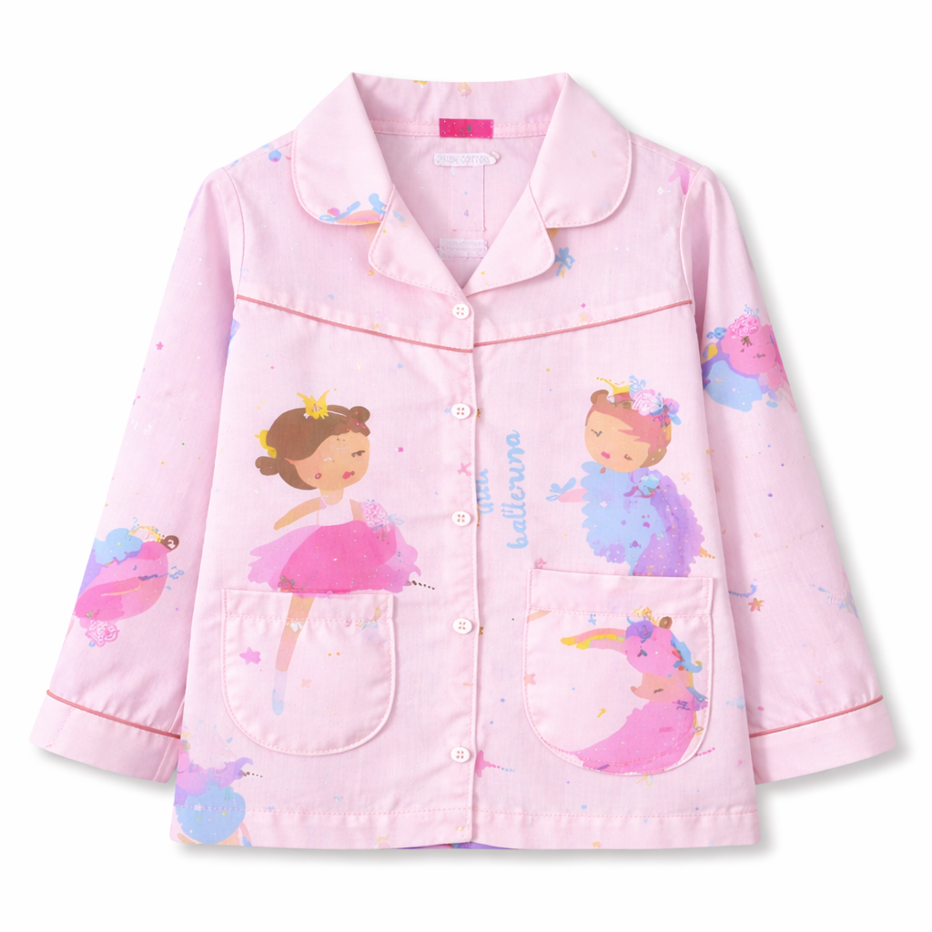 Pink Ballerina Girl Print 2 Piece Summer Night Suit for 5 - 12 Years