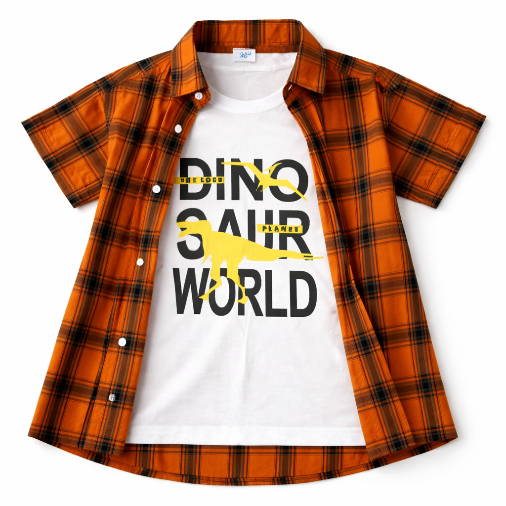 Orange Check 2 Piece Summer Coord Set for Boys (1 - 12 Years)