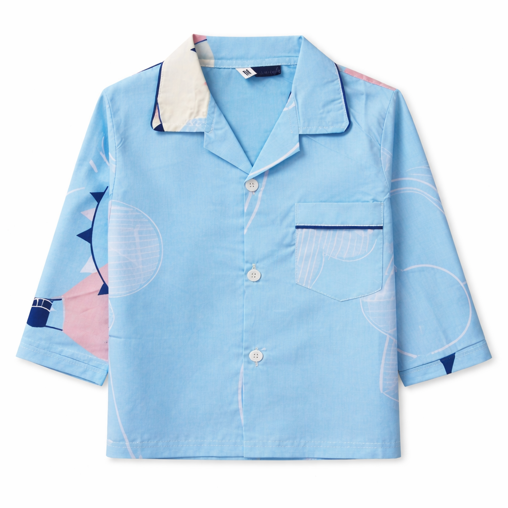 Sky Blue Summer Night Suit for Boys – Play Print (1-4 Years)