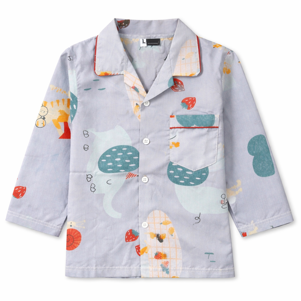 Light Blue Summer Night Suit – Animal Print (Size 1-4 Years)