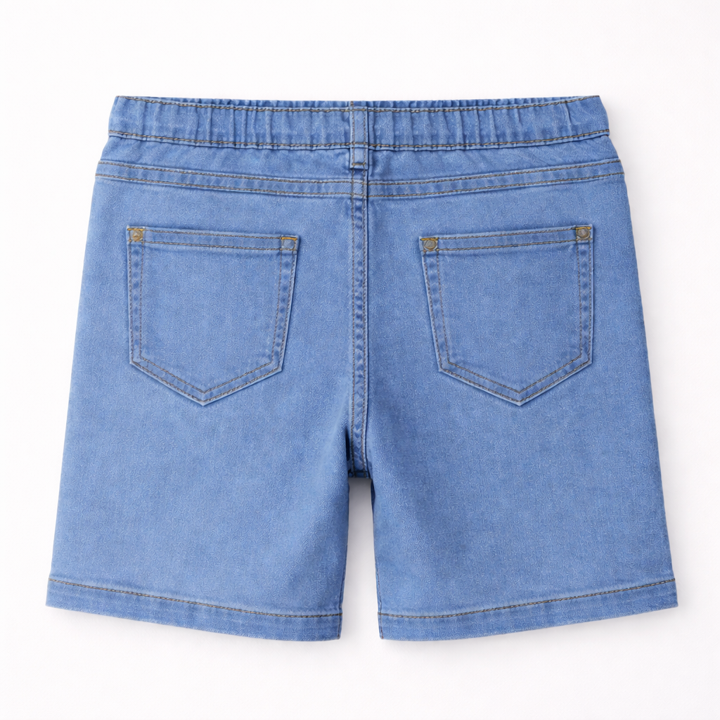 Girls Light Blue Denim Shorts with Hearts Embroidery