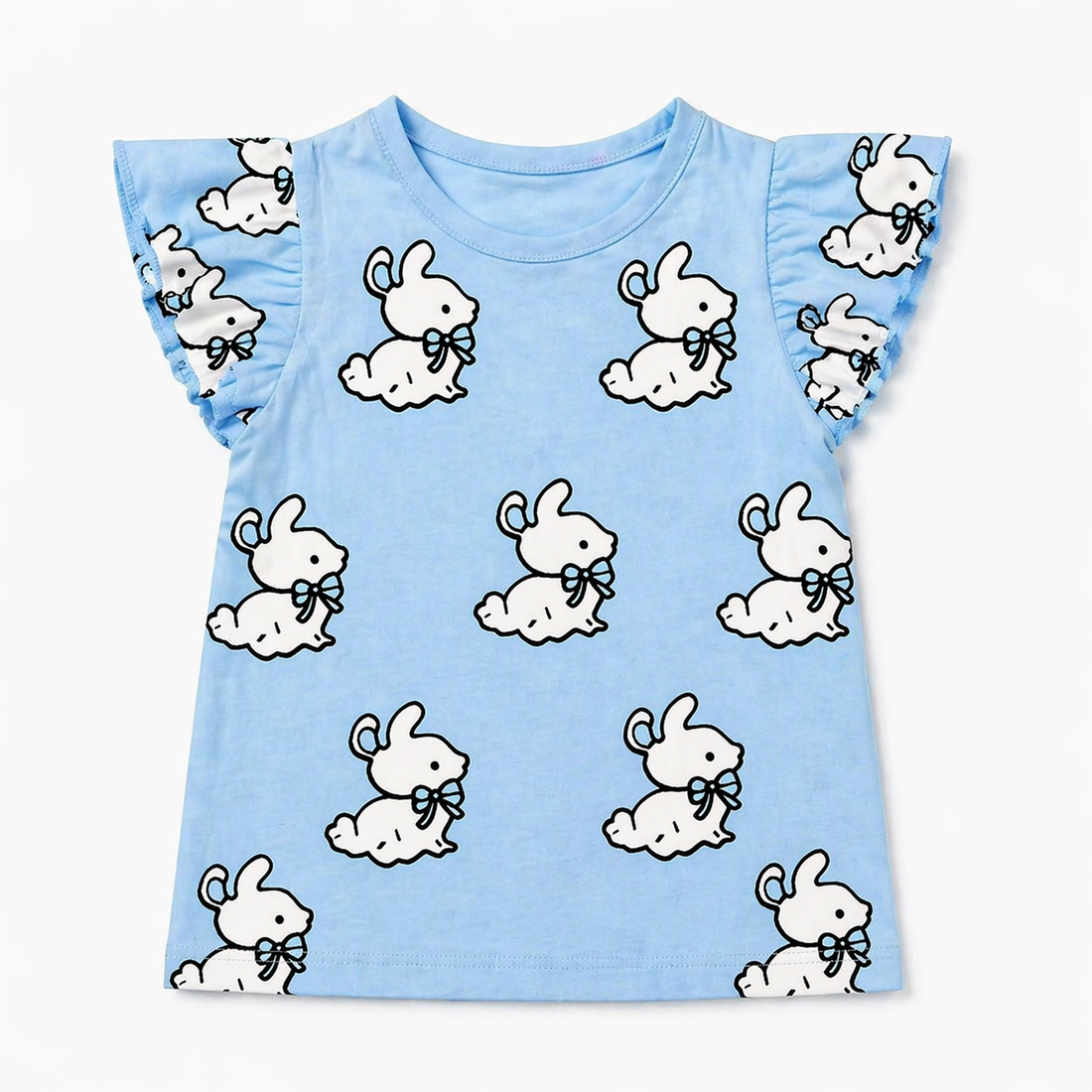 Light Blue Cute Rabbit Print Summer Coord Set for Girls (Ages 1-12)