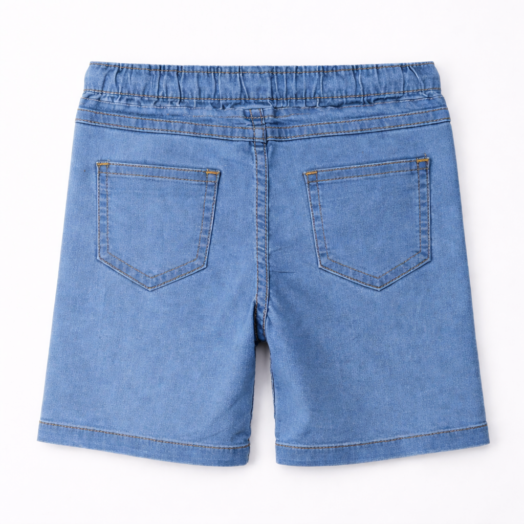 Girls Light Blue Denim Shorts with Butterfly Embroidery