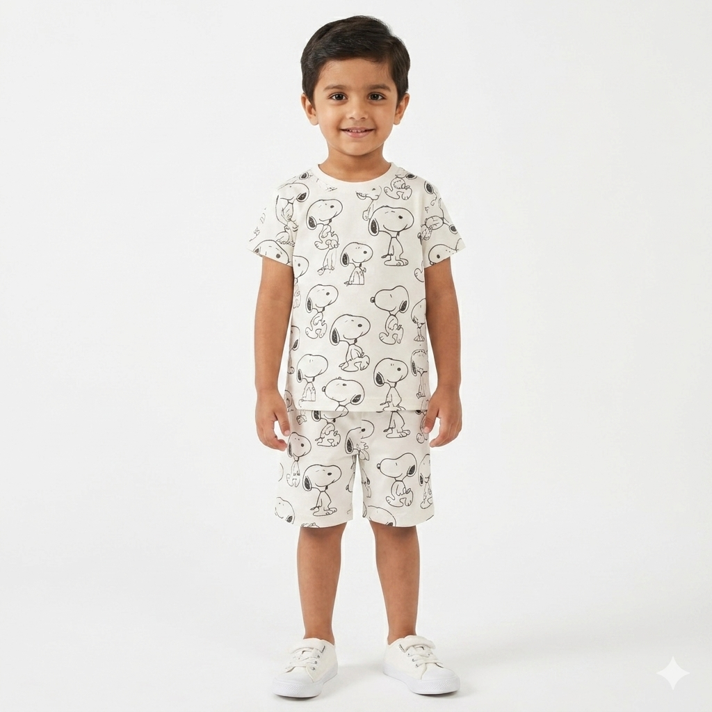 Off White Snoppy Summer Coord Set 2-Piece for Boys (Ages 1–12)