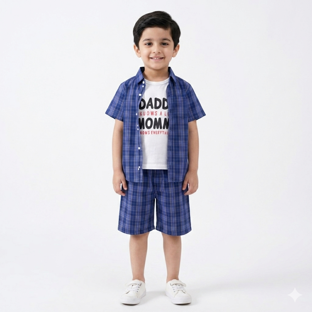 Blue Check 2 Piece Summer Coord Set for Boys (1 - 12 Years)