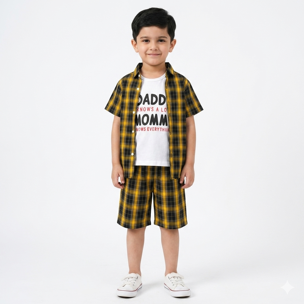 Yellow Check 2 Piece Summer Coord Set for Boys (1 - 12 Years)