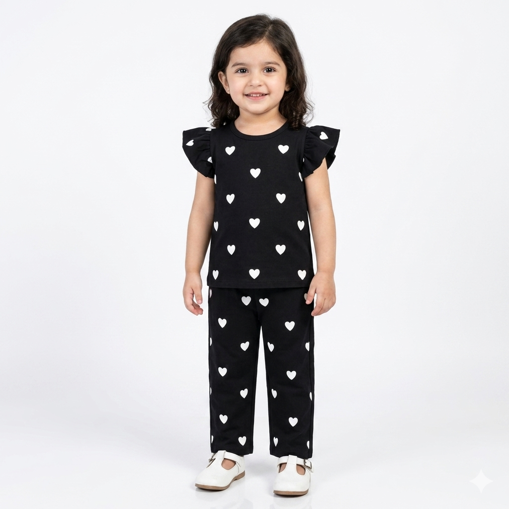 Heart Black Summer Coord Set (2-Piece)