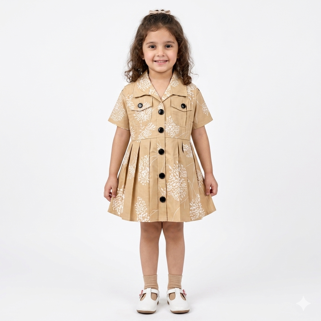 Summer Girls Frock - Mustard Floral Print Cotton Dress (Ages 2-5)