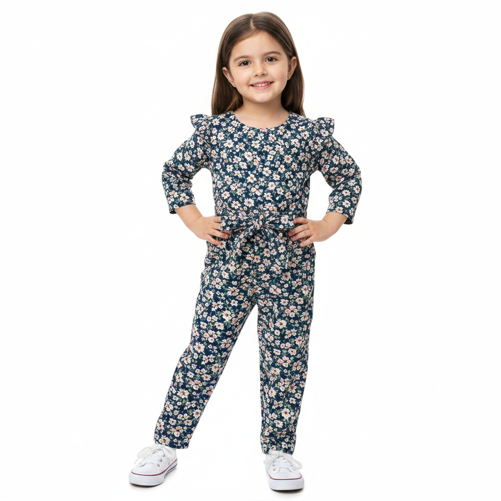 Girls Navy Blue Floral Jumpsuits