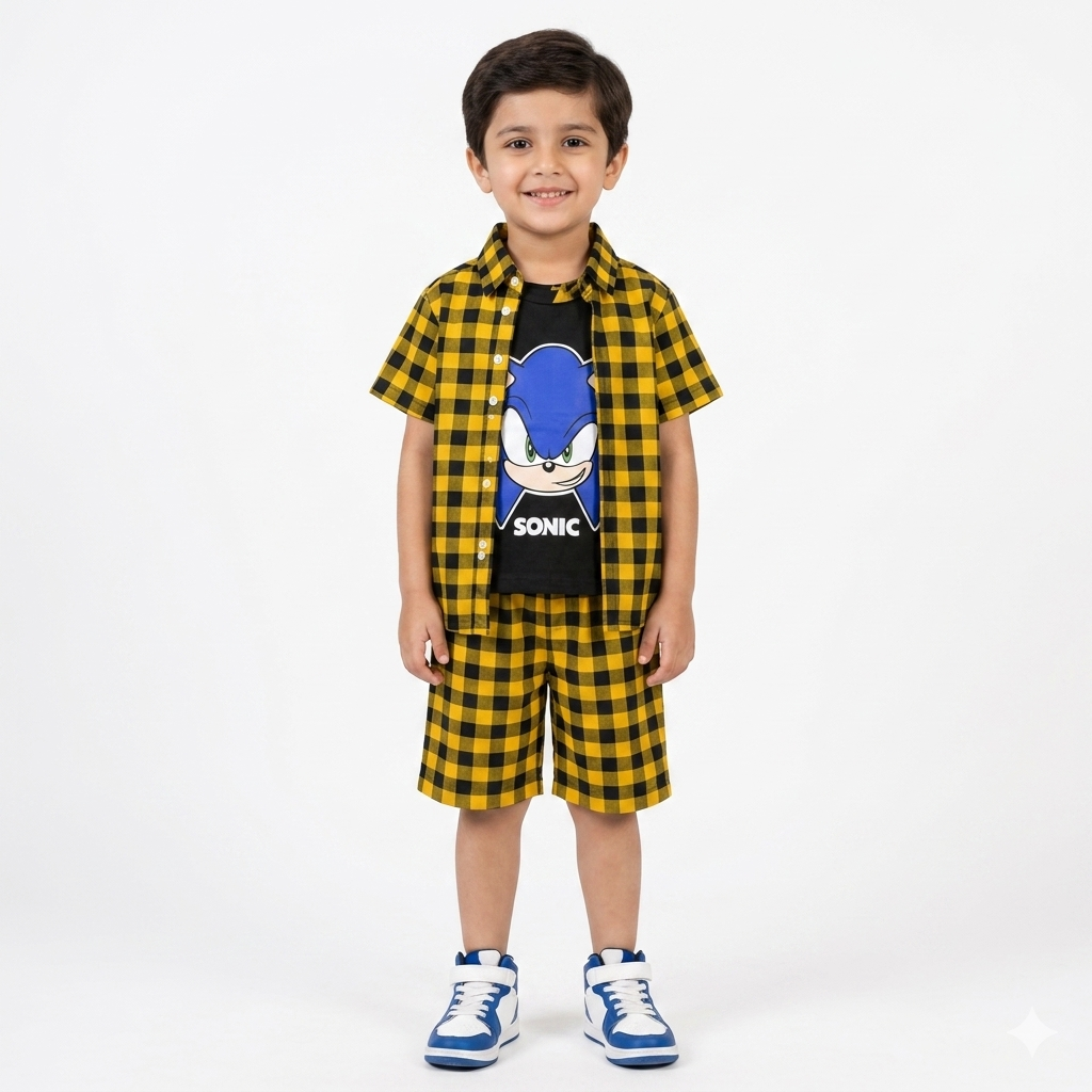 Mustard Black Check Sonic Summer Coord Set for Boys (1 - 12 Years)