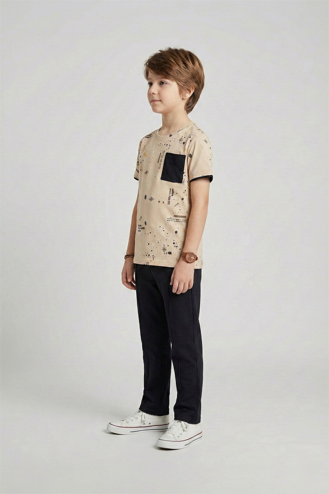 Kids Premium Quality "Rotri" Printed Summer Suit With Black Trouser