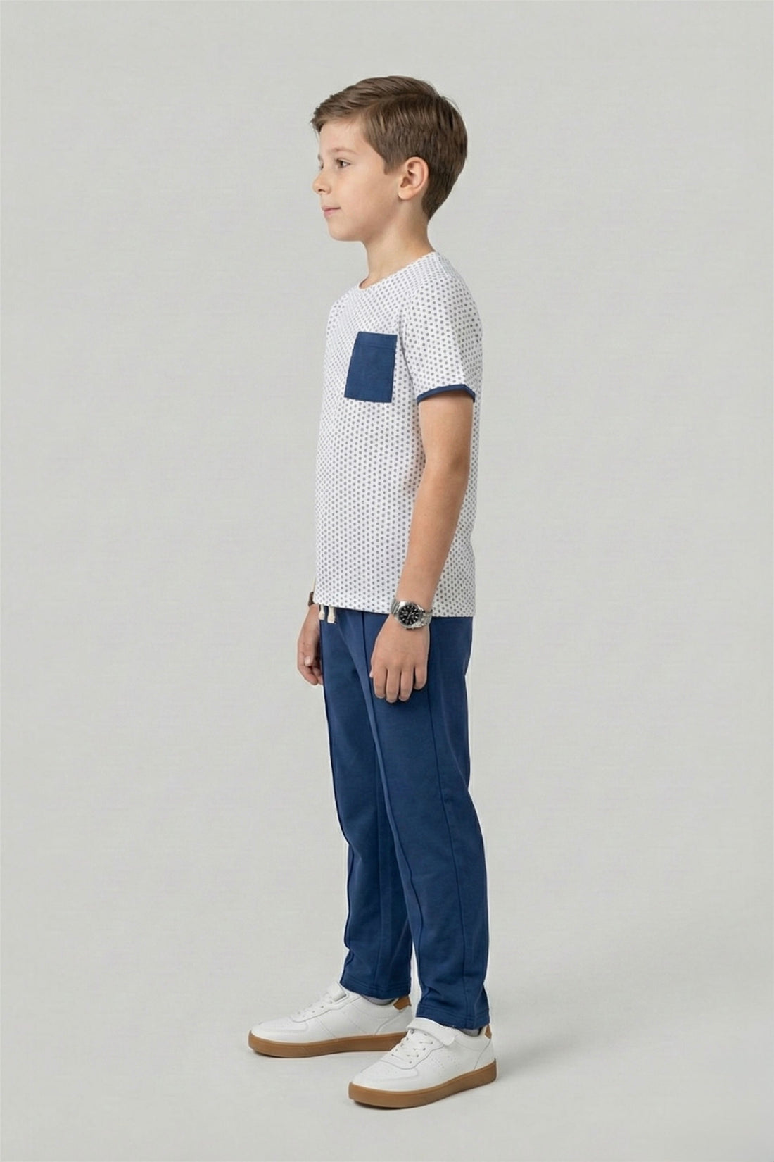 Kids Premium Quality Printed Summer Suit With Navy Trouser