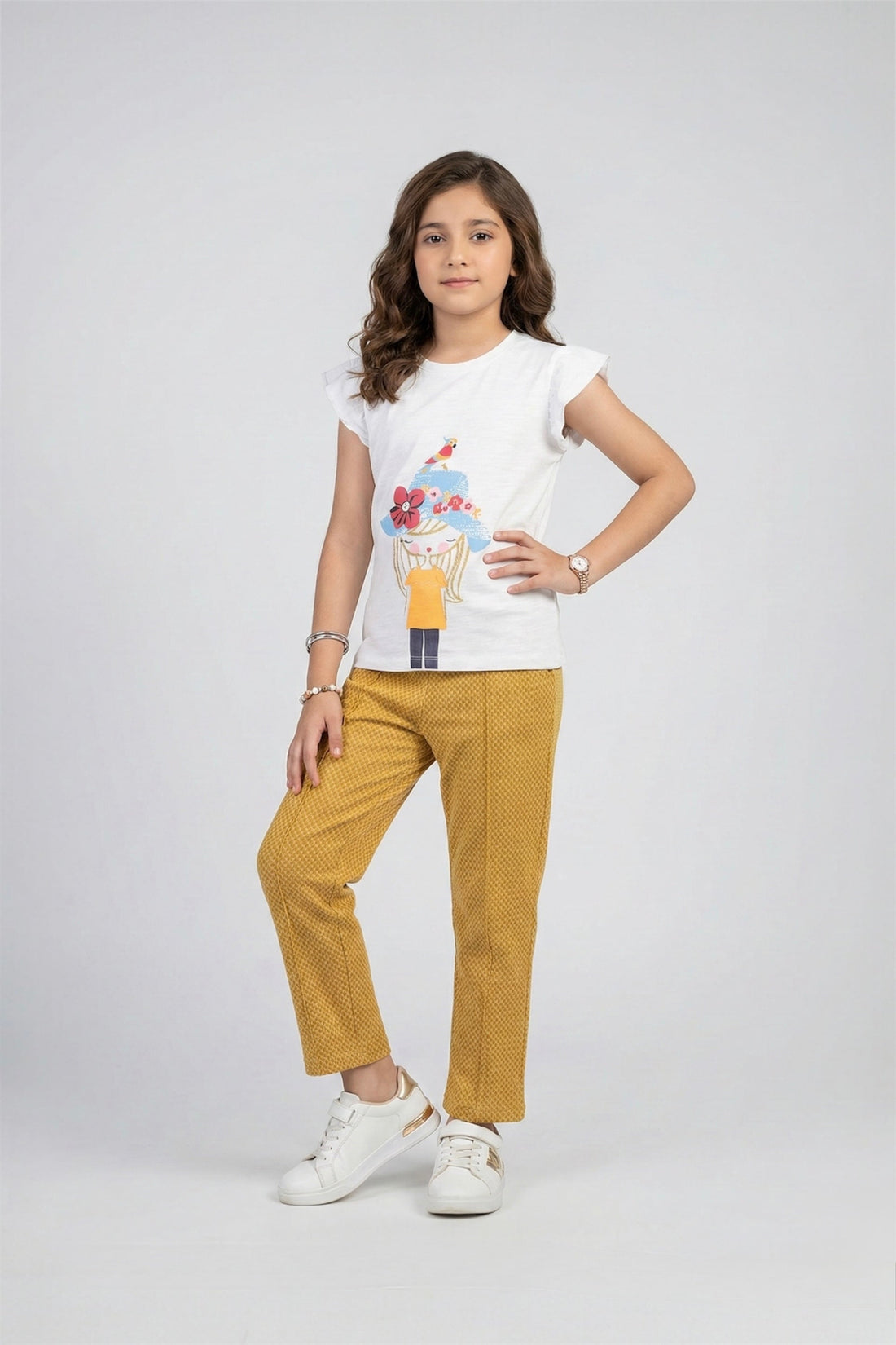 Girls Premium Quality "Cap Girl "Printed Summer Suit with khaki Trouser