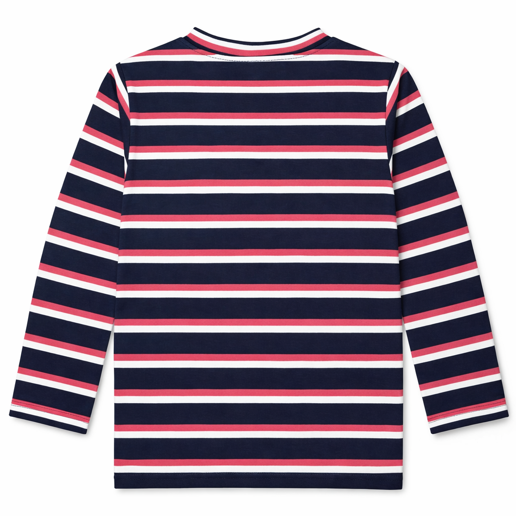 Pink & White Lining Full Sleeves Navy Blue T‑Shirt