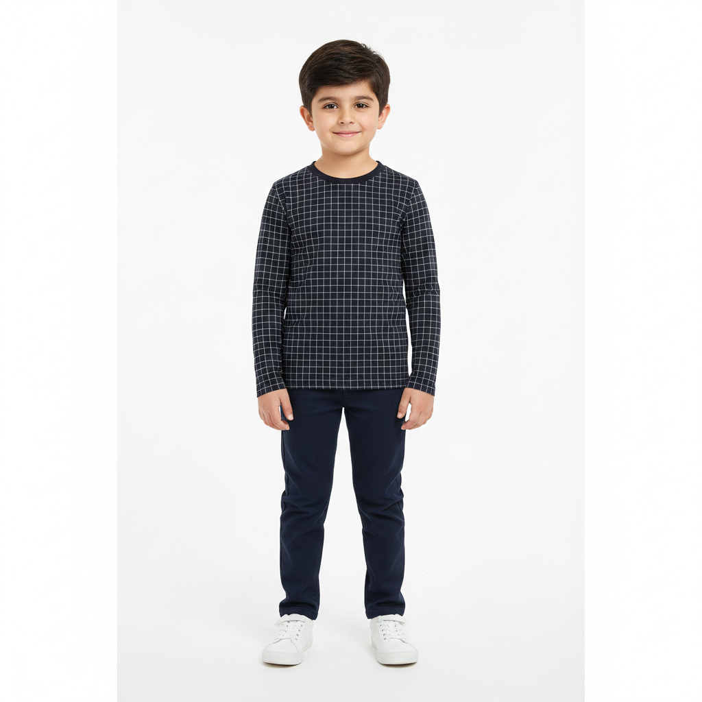 Blue Boxes Full Sleeves Navy Blue T‑Shirt