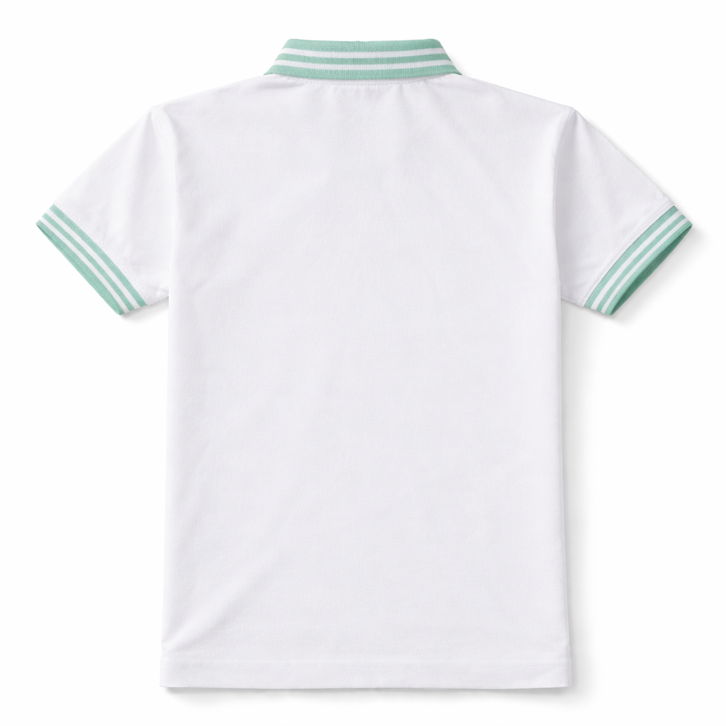 White Polo with Green Striped T-Shirt